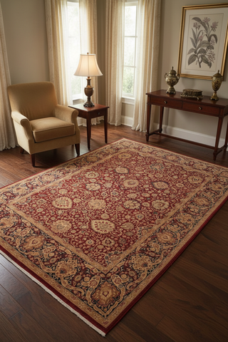 handmade Transitional Anmol Agra Red Blue Hand Knotted RECTANGLE 100% WOOL area rug 9x12