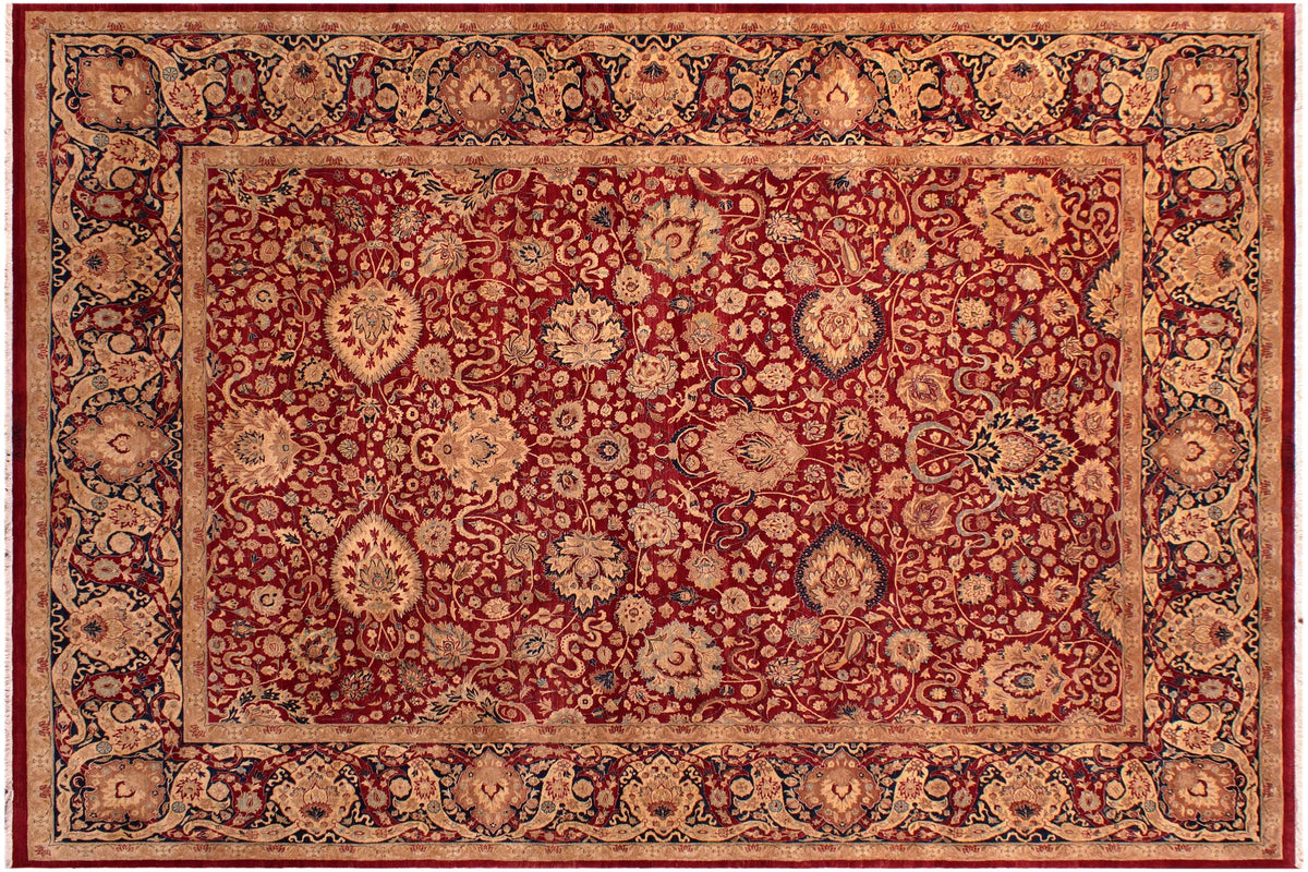 handmade Transitional Anmol Agra Red Blue Hand Knotted RECTANGLE 100% WOOL area rug 9x12