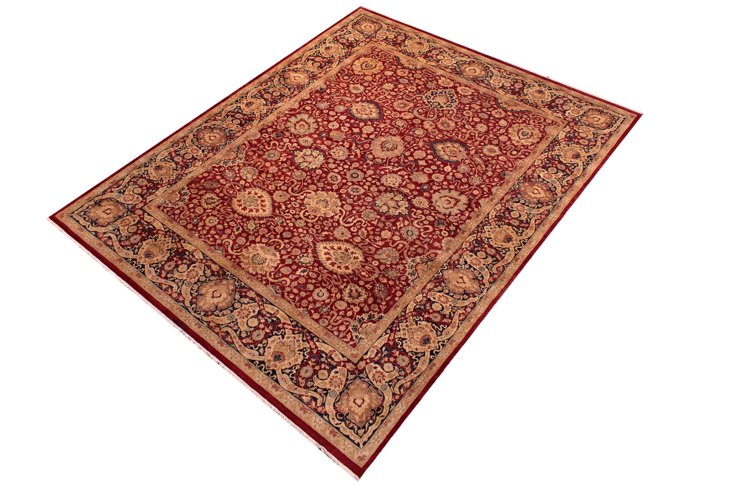 handmade Transitional Anmol Agra Red Blue Hand Knotted RECTANGLE 100% WOOL area rug 9x12