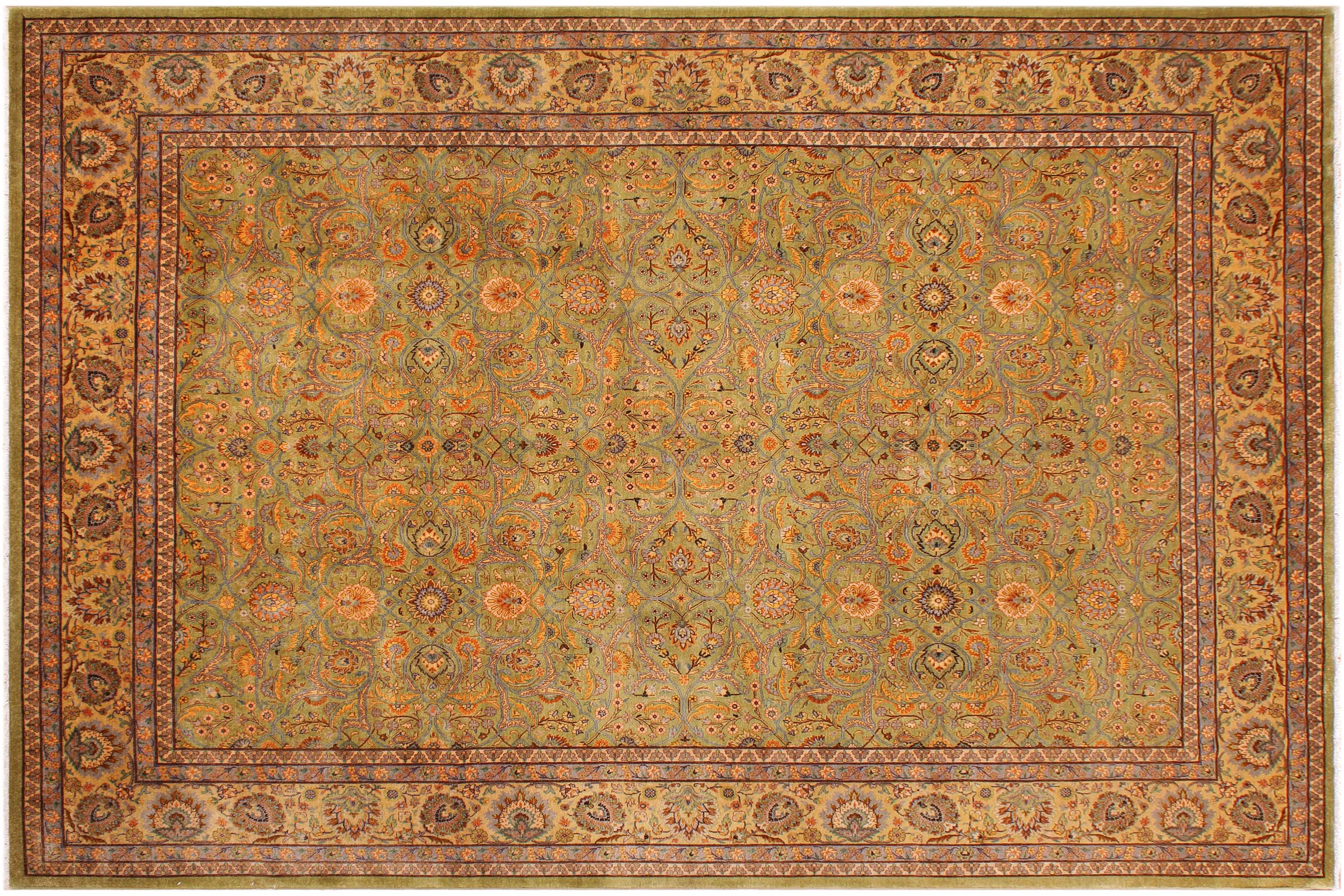 handmade Traditional  Lt. Green Gold Hand Knotted RECTANGLE 100% WOOL area rug 9' x 12'