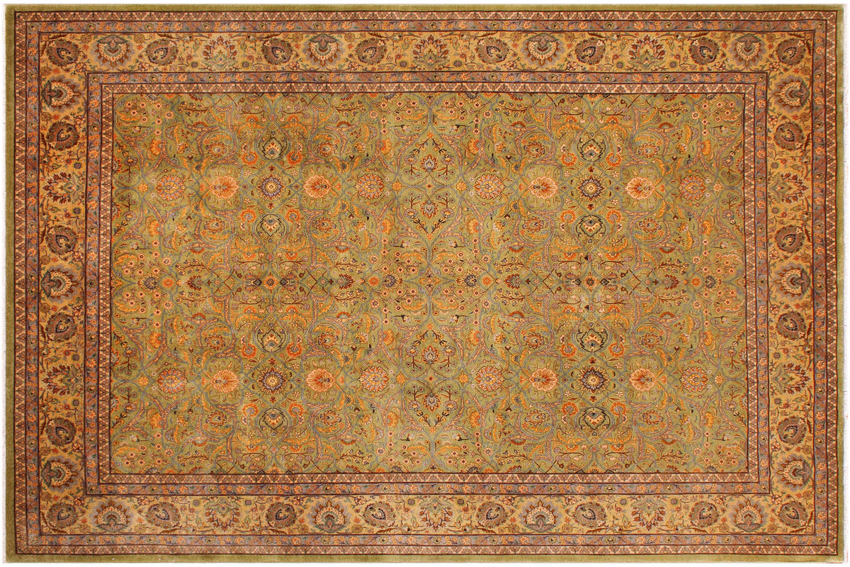 handmade Traditional  Lt. Green Gold Hand Knotted RECTANGLE 100% WOOL area rug 9' x 12'
