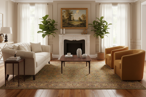 Turkish Knotted Istanbul Kathrin Green/Gold Wool Rug - 9'2''X12'1''