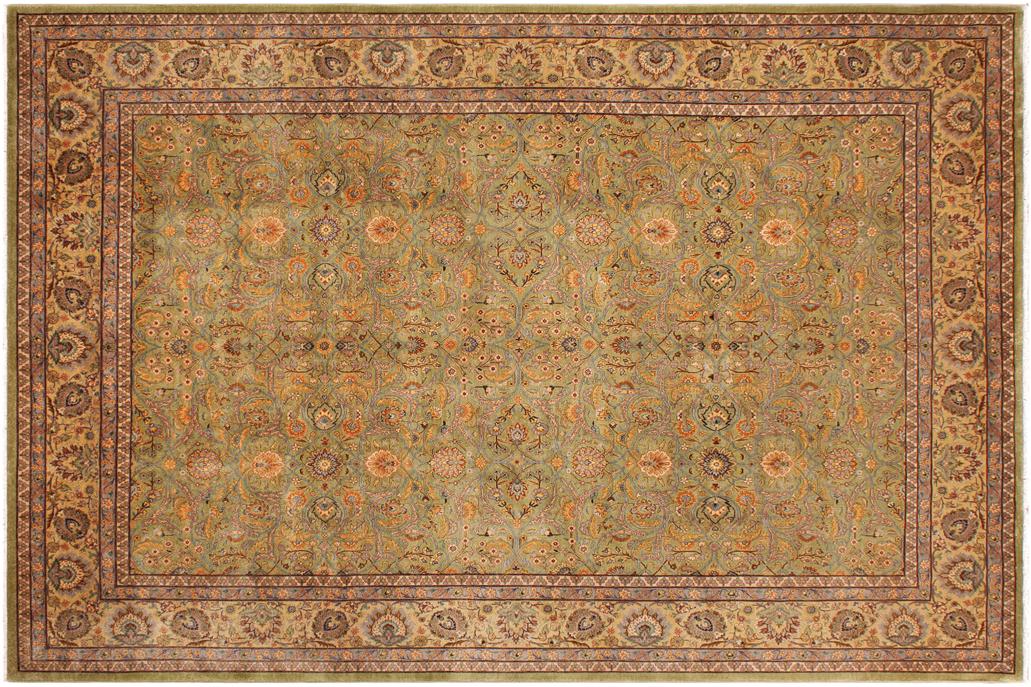 handmade Traditional  Lt. Green Gold Hand Knotted RECTANGLE 100% WOOL area rug 9'X12'