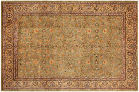 handmade Traditional  Lt. Green Gold Hand Knotted RECTANGLE 100% WOOL area rug 9'X12'