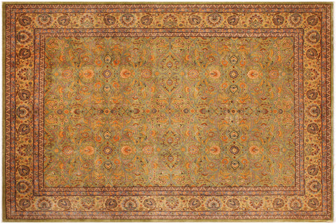 handmade Traditional  Lt. Green Gold Hand Knotted RECTANGLE 100% WOOL area rug 9' x 12'