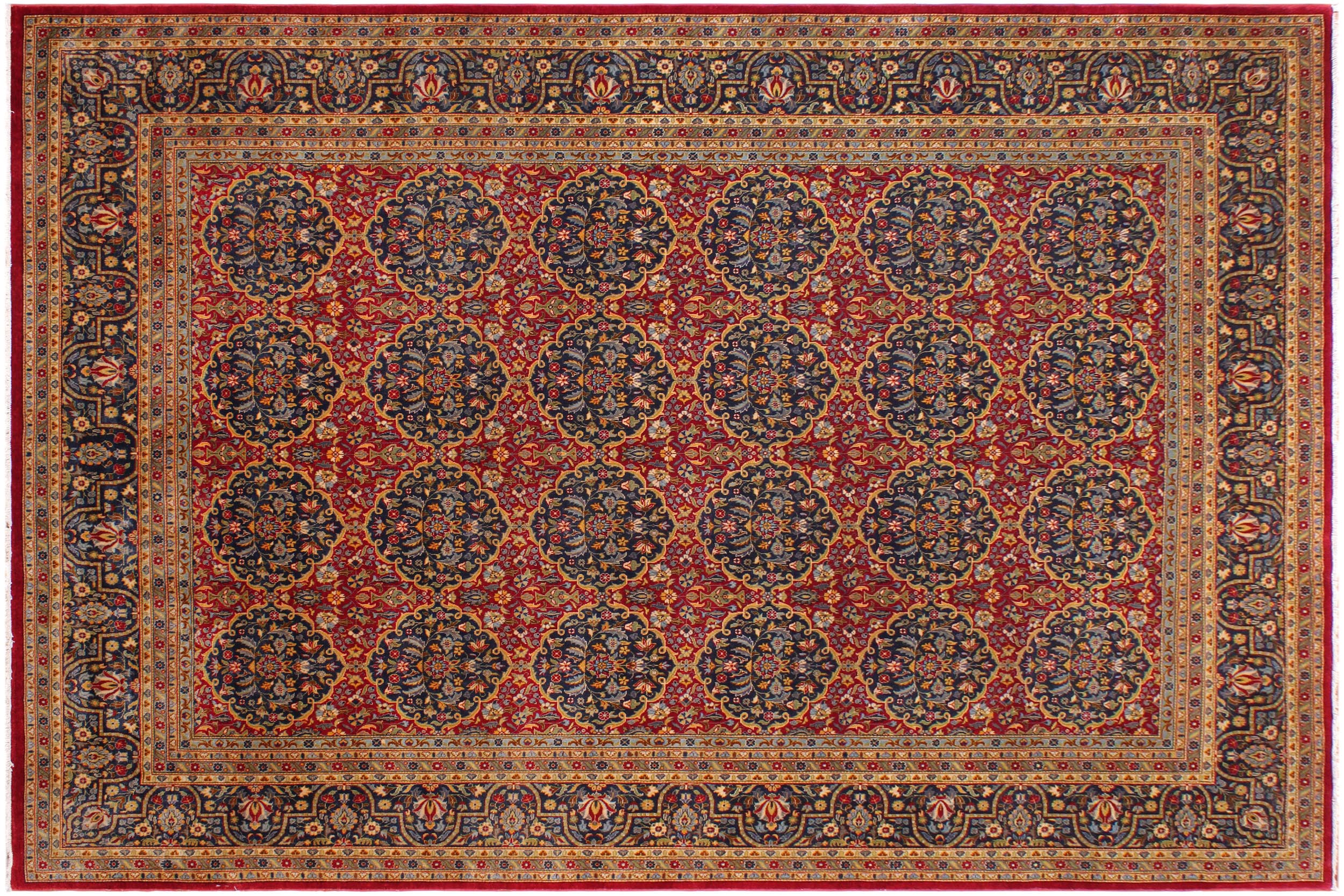 handmade Transitional Design Red Blue Hand Knotted RECTANGLE 100% WOOL area rug 9' x 12'