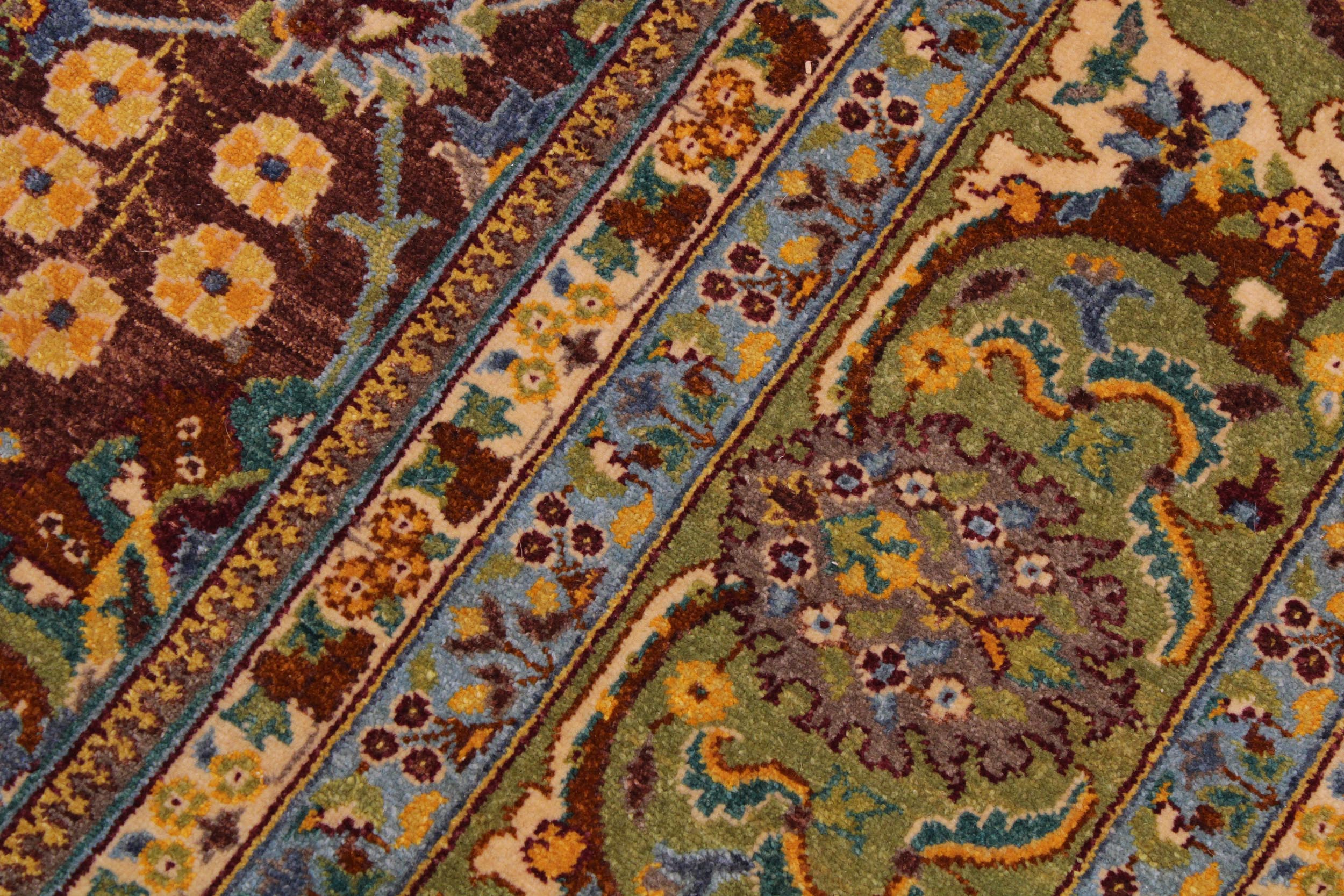 handmade Traditional Design Brown Lt. Green Hand Knotted RECTANGLE 100% WOOL area rug 9' x 12'