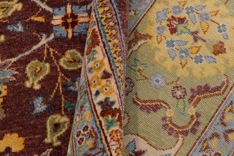handmade Traditional Design Brown Lt. Green Hand Knotted RECTANGLE 100% WOOL area rug 9' x 12'