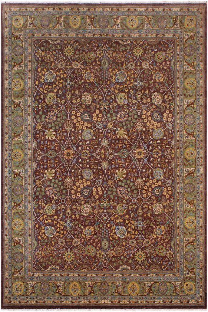 handmade Traditional Design Brown Lt. Green Hand Knotted RECTANGLE 100% WOOL area rug 9'X12'