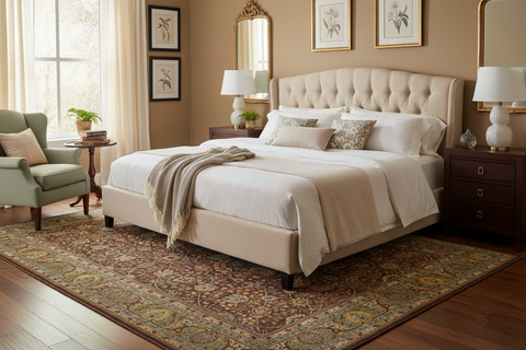 Turkish Knotted Istanbul Gricelda Brown/Green Wool Rug - 9'0''X11'11''