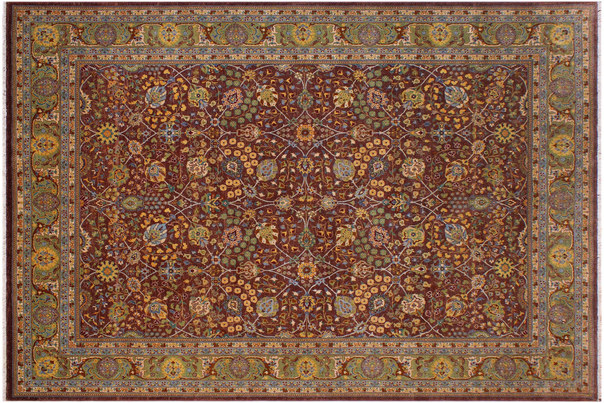 handmade Traditional Design Brown Lt. Green Hand Knotted RECTANGLE 100% WOOL area rug 9' x 12'