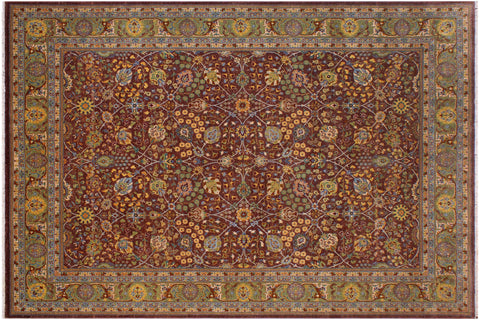 handmade Traditional Design Brown Lt. Green Hand Knotted RECTANGLE 100% WOOL area rug 9' x 12'