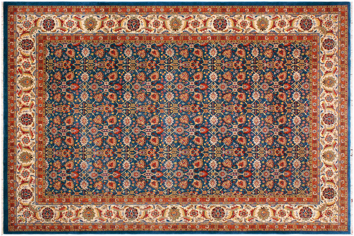 handmade Transitional Veg Dye Lt. Blue Ivory Hand Knotted RECTANGLE 100% WOOL area rug 9' x 12'