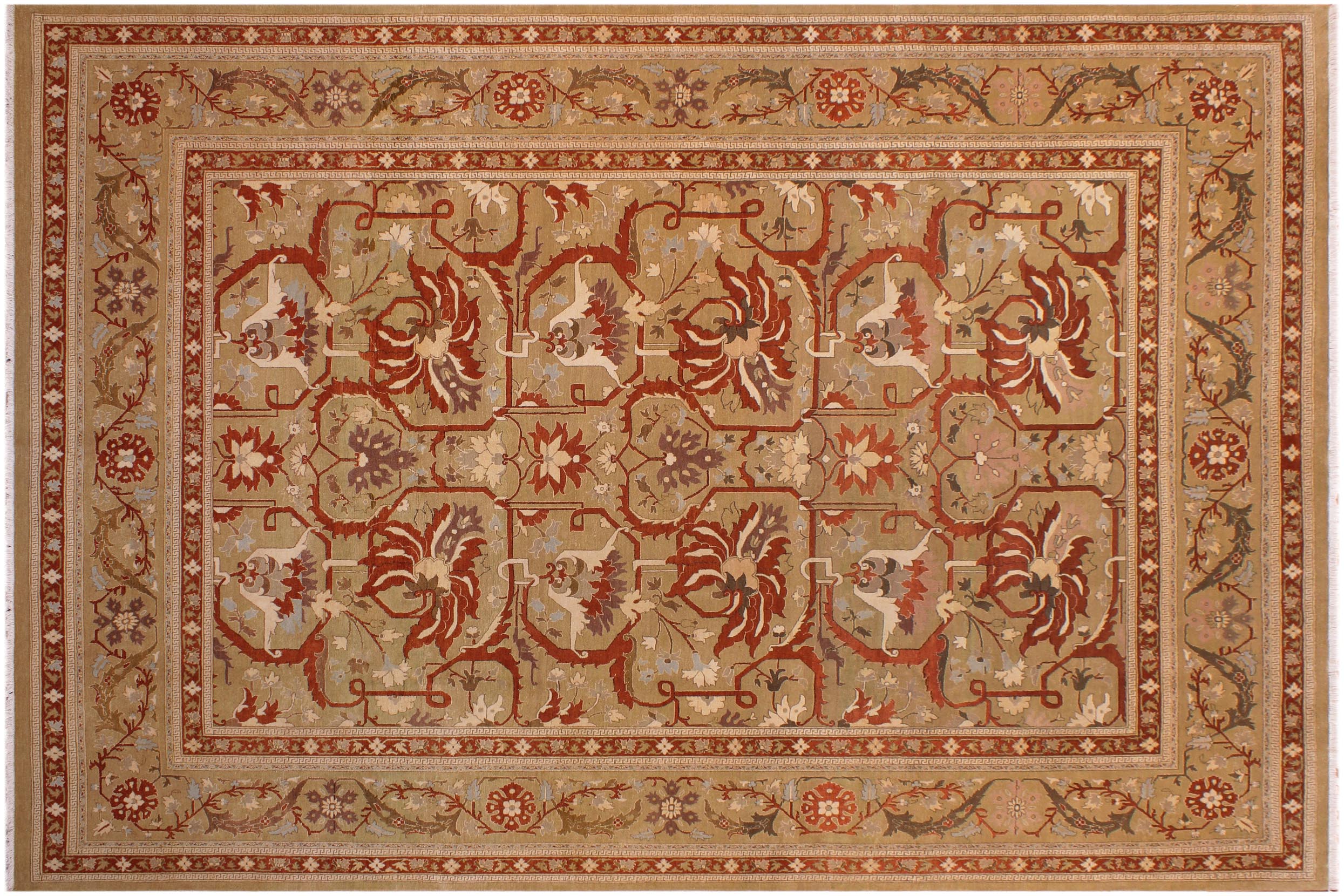 handmade Transitional  Gold Gold Hand Knotted RECTANGLE 100% WOOL area rug 9x12