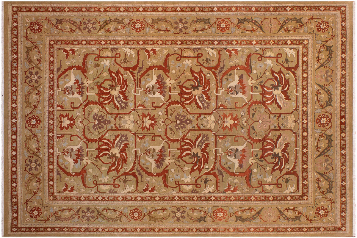 handmade Transitional  Gold Gold Hand Knotted RECTANGLE 100% WOOL area rug 9x12
