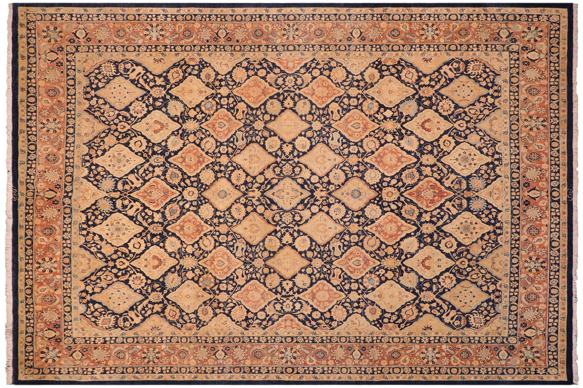 handmade Transitional Kirman Blue Red Hand Knotted RECTANGLE 100% WOOL area rug 8x10