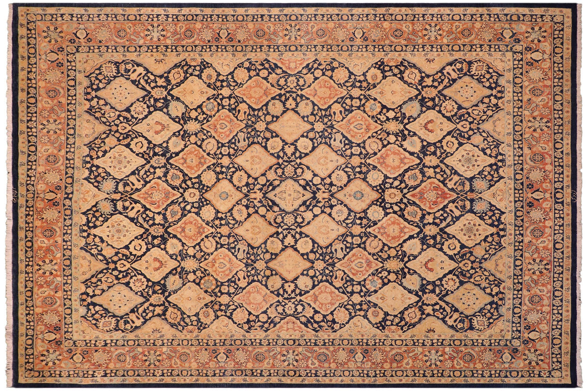 handmade Transitional Kirman Blue Red Hand Knotted RECTANGLE 100% WOOL area rug 8 x 10