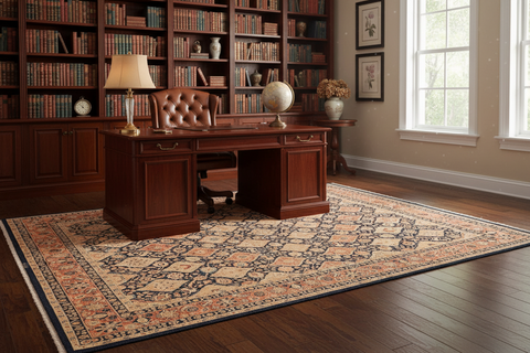 handmade Transitional Kirman Blue Red Hand Knotted RECTANGLE 100% WOOL area rug 8 x 10