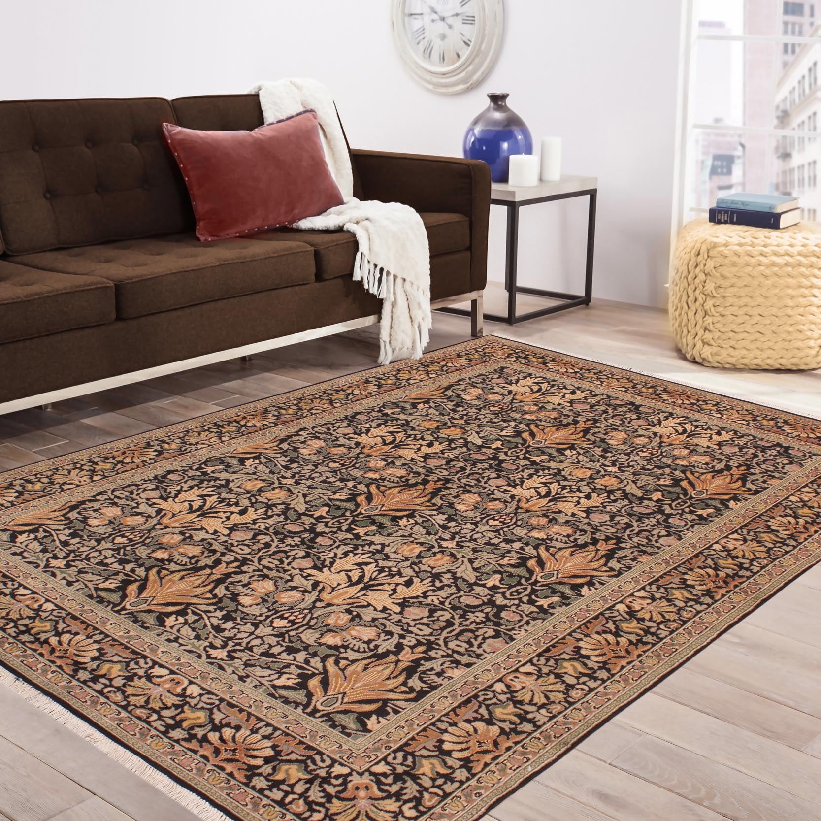 handmade Transitional Snakehead Black Green Hand Knotted RECTANGLE 100% WOOL area rug 6' x 10'