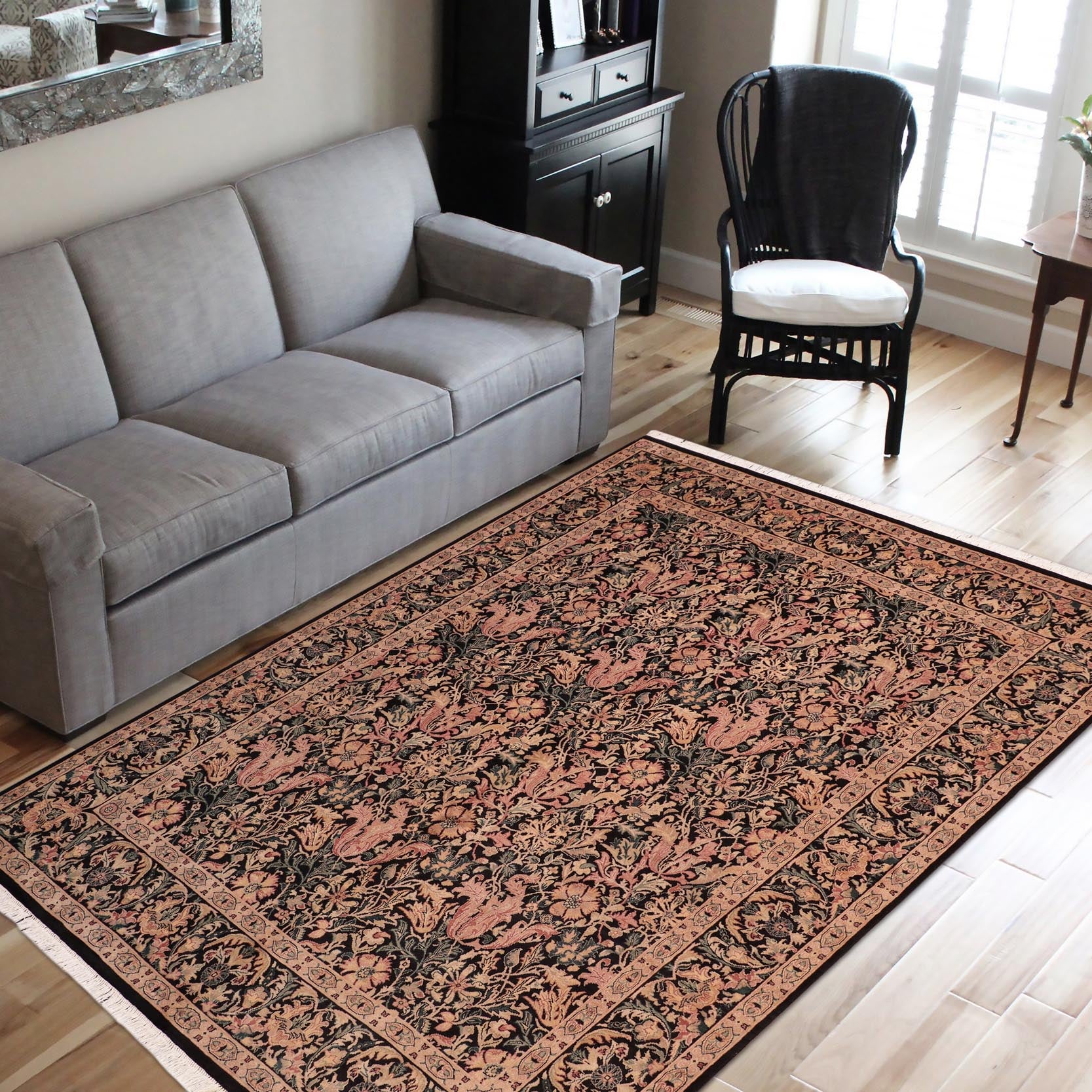 handmade Transitional Gulshan Black Red Hand Knotted RECTANGLE 100% WOOL area rug 8' x 10'