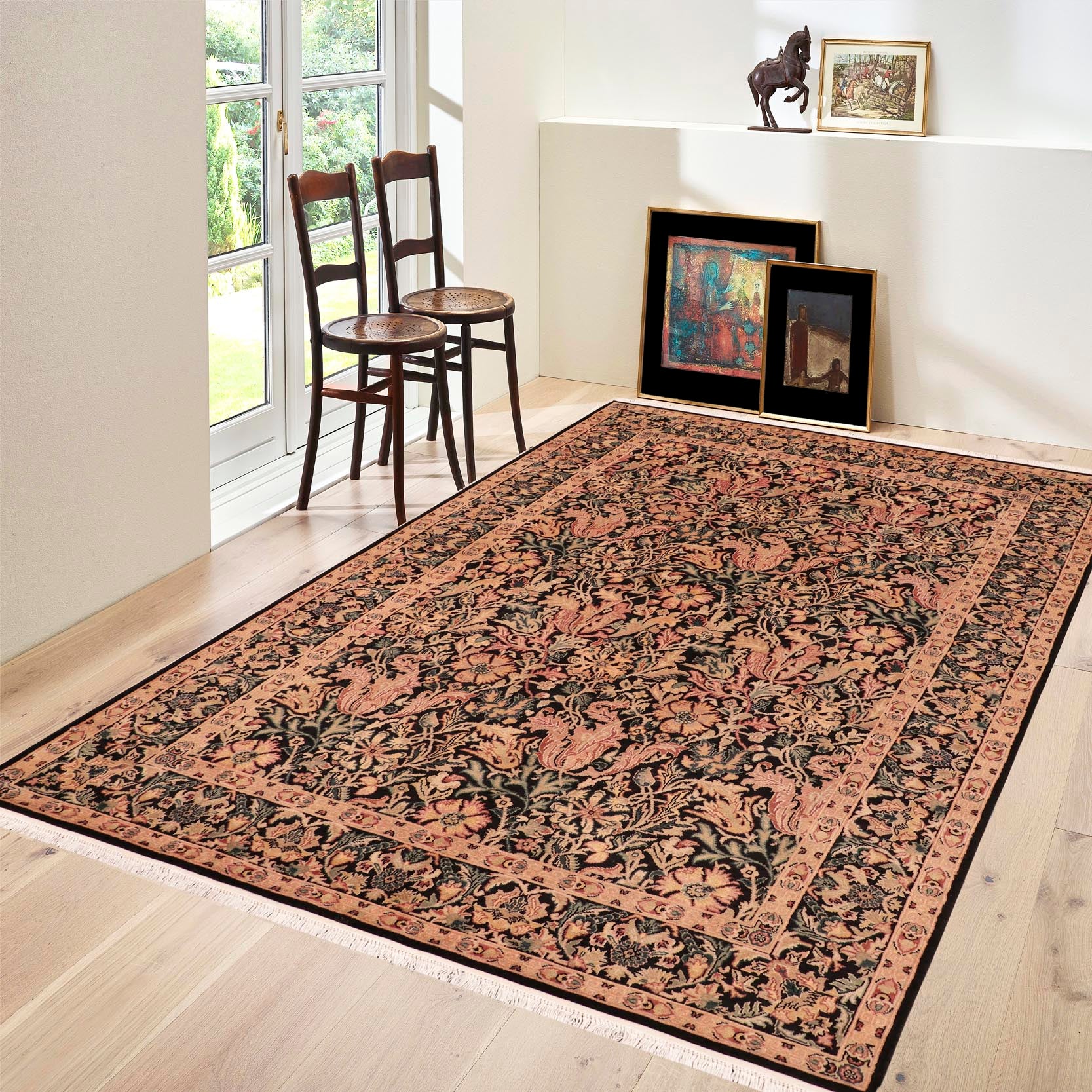 handmade Transitional Gulshan Black Red Hand Knotted RECTANGLE 100% WOOL area rug 6' x 9'
