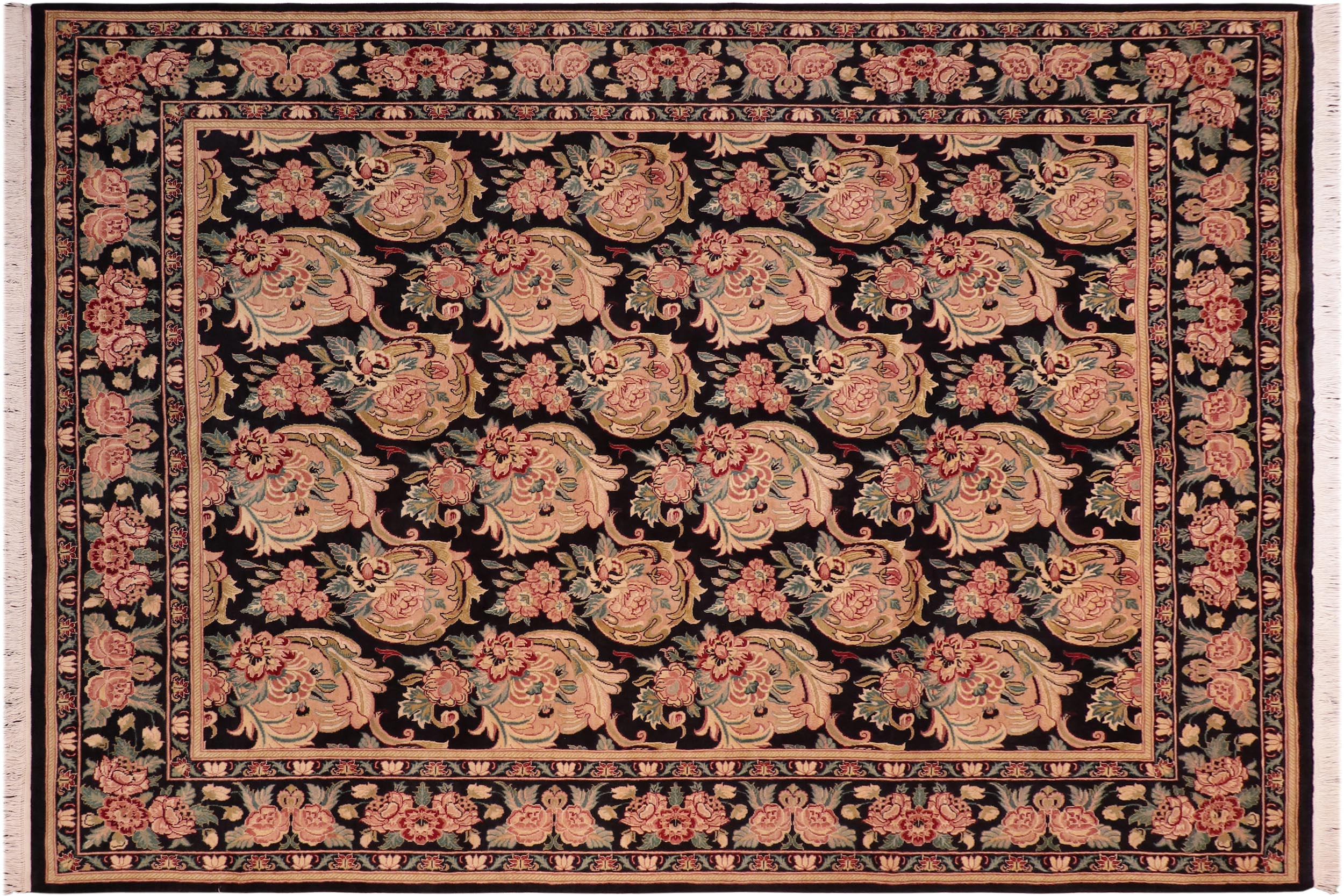 handmade Transitional Basarabian Black Green Hand Knotted RECTANGLE 100% WOOL area rug 8' x 10'