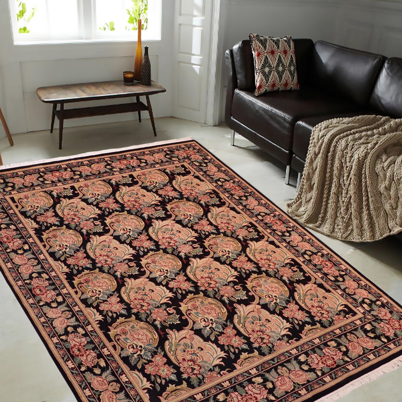 handmade Transitional Basarabian Black Green Hand Knotted RECTANGLE 100% WOOL area rug 8' x 10'