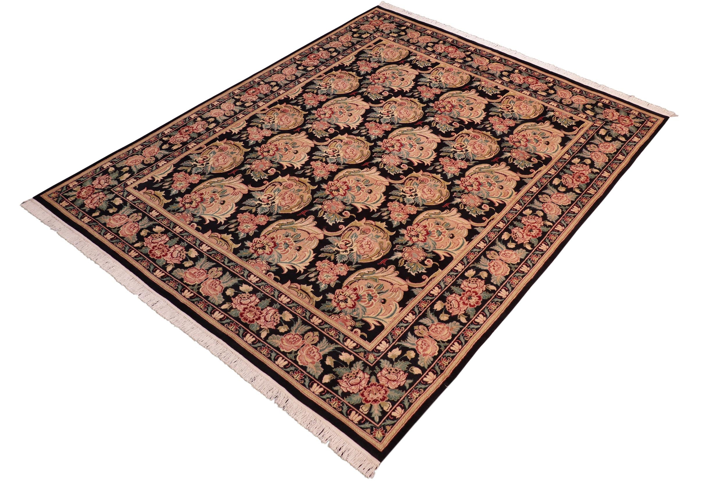 handmade Transitional Basarabian Black Green Hand Knotted RECTANGLE 100% WOOL area rug 8' x 10'