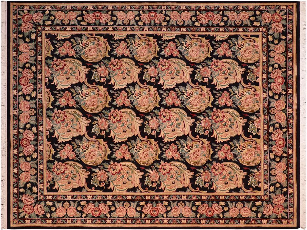 handmade Transitional Basarabian Black Green Hand Knotted RECTANGLE 100% WOOL area rug 8x10