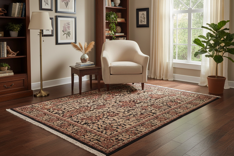 handmade Transitional Honeysuckle Black Tan Hand Knotted RECTANGLE 100% WOOL area rug 6x9