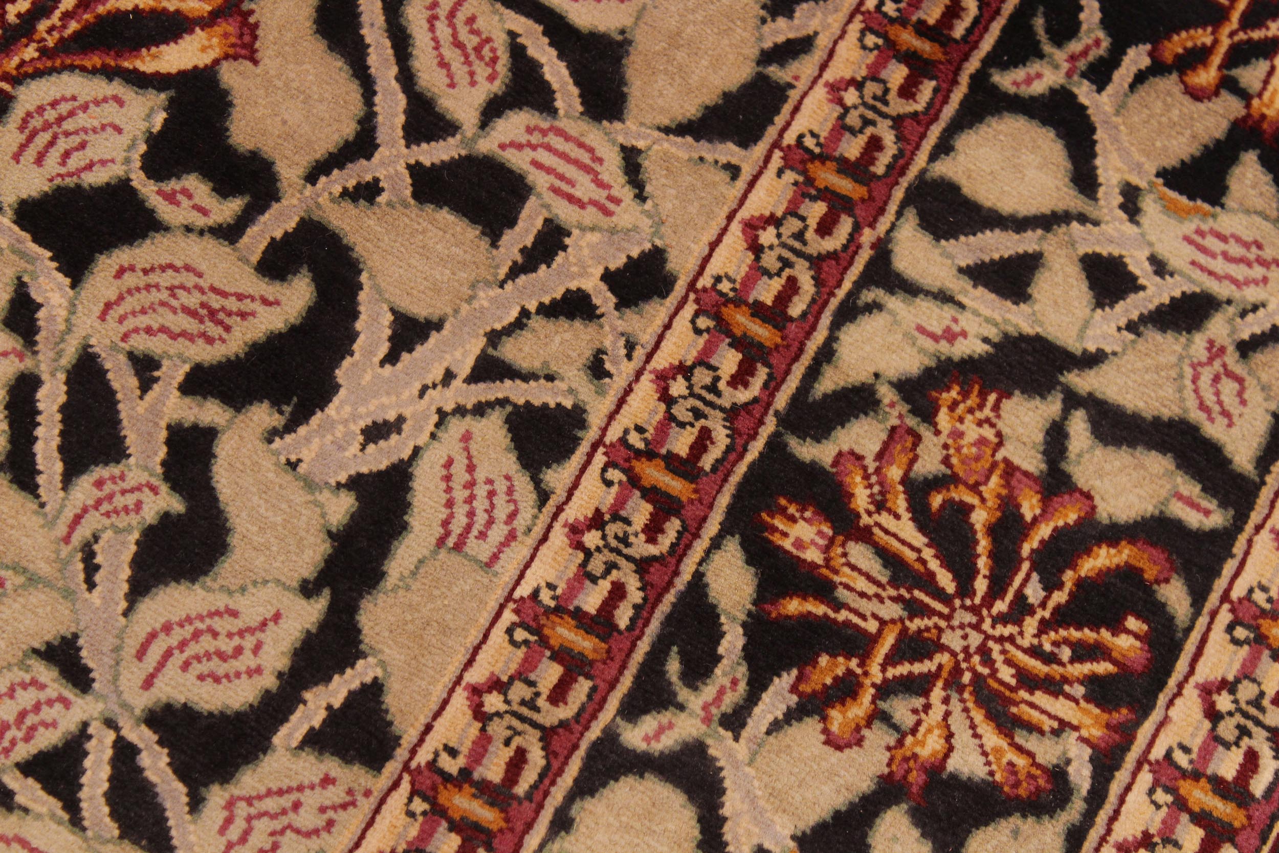 handmade Transitional Honeysuckle Black Tan Hand Knotted RECTANGLE 100% WOOL area rug 6' x 9'