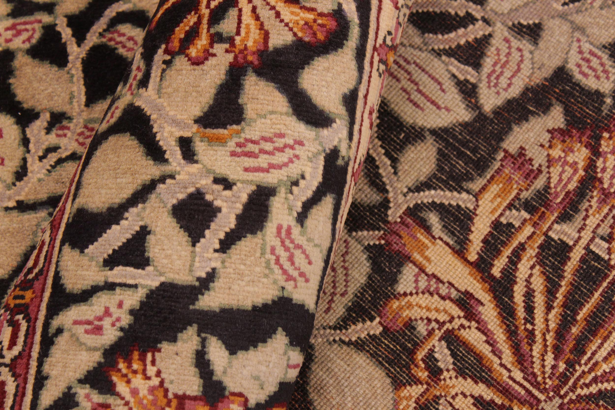 handmade Transitional Honeysuckle Black Tan Hand Knotted RECTANGLE 100% WOOL area rug 6' x 9'