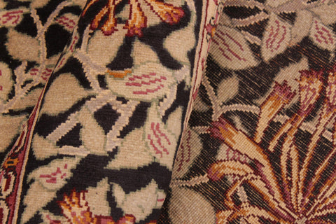 handmade Transitional Honeysuckle Black Tan Hand Knotted RECTANGLE 100% WOOL area rug 6' x 9'