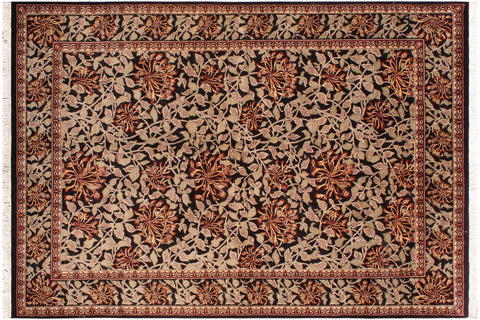 handmade Transitional Honeysuckle Black Tan Hand Knotted RECTANGLE 100% WOOL area rug 6x9