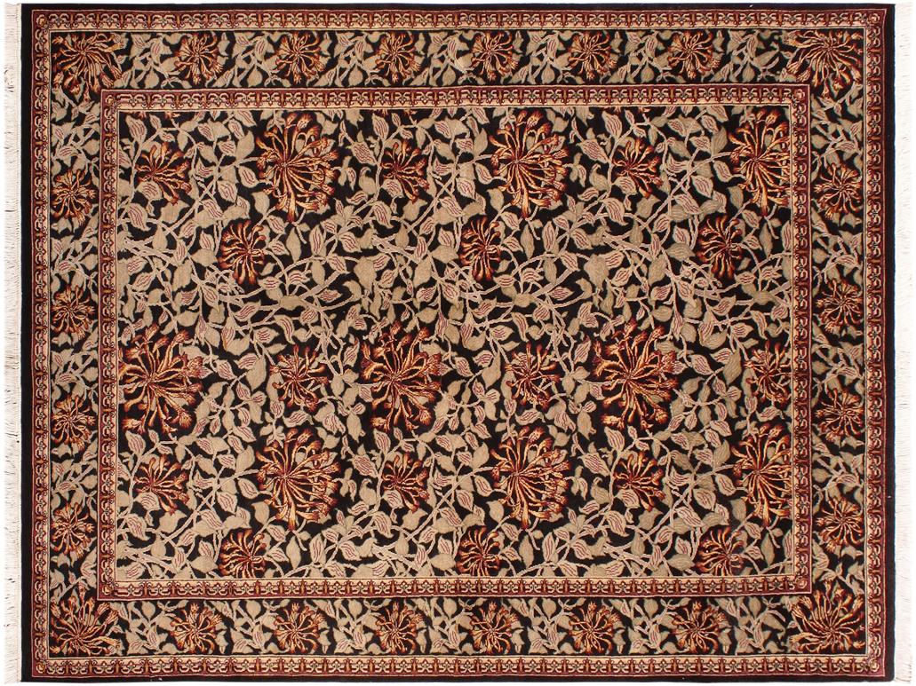 handmade Transitional Honeysuckle Black Tan Hand Knotted RECTANGLE 100% WOOL area rug 6x9