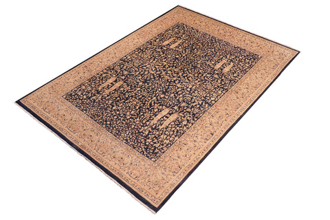 handmade Transitional Kirman Blue Tan Hand Knotted RECTANGLE 100% WOOL area rug 8 x 10