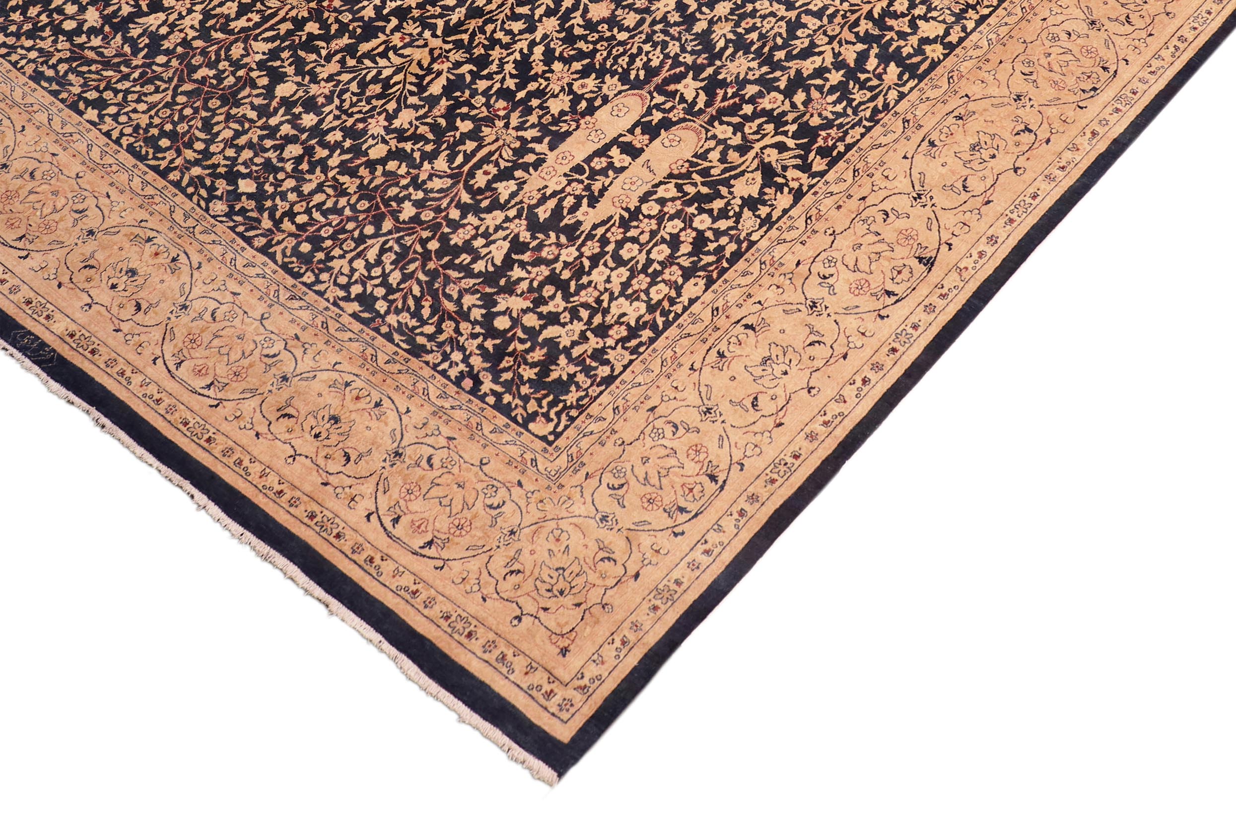 handmade Transitional Kirman Blue Tan Hand Knotted RECTANGLE 100% WOOL area rug 8x10