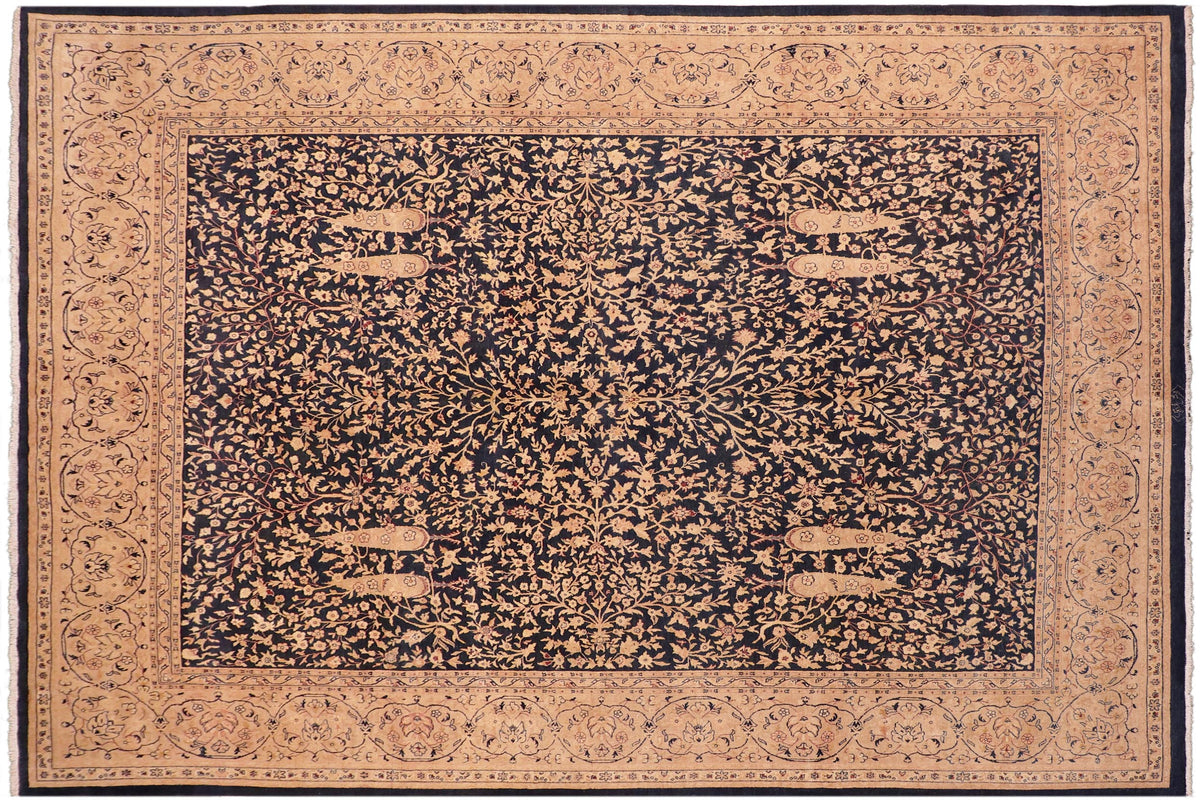handmade Transitional Kirman Blue Tan Hand Knotted RECTANGLE 100% WOOL area rug 8x10
