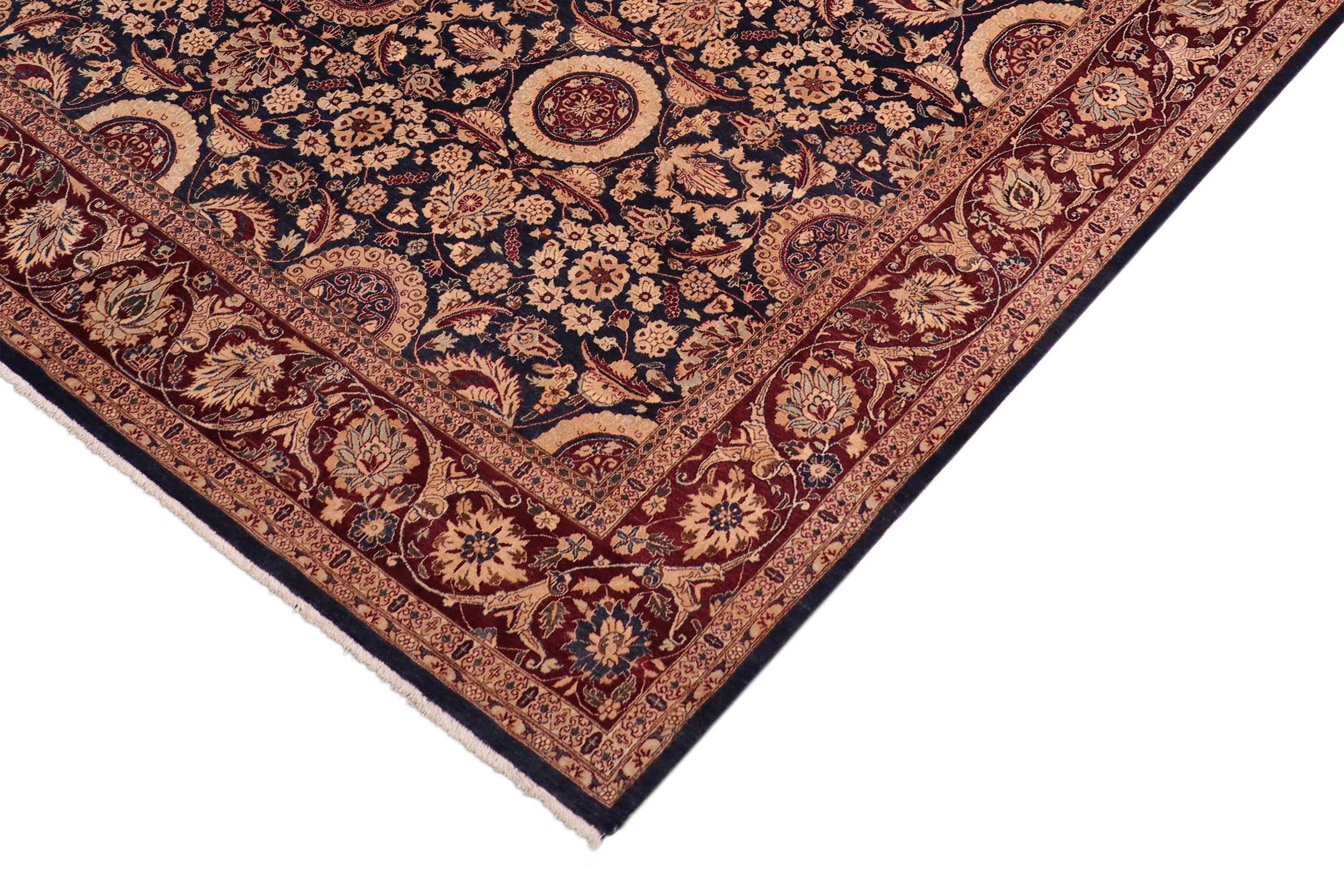 handmade Transitional Agra Tabriz Blue Red Hand Knotted RECTANGLE 100% WOOL area rug 8 x 10