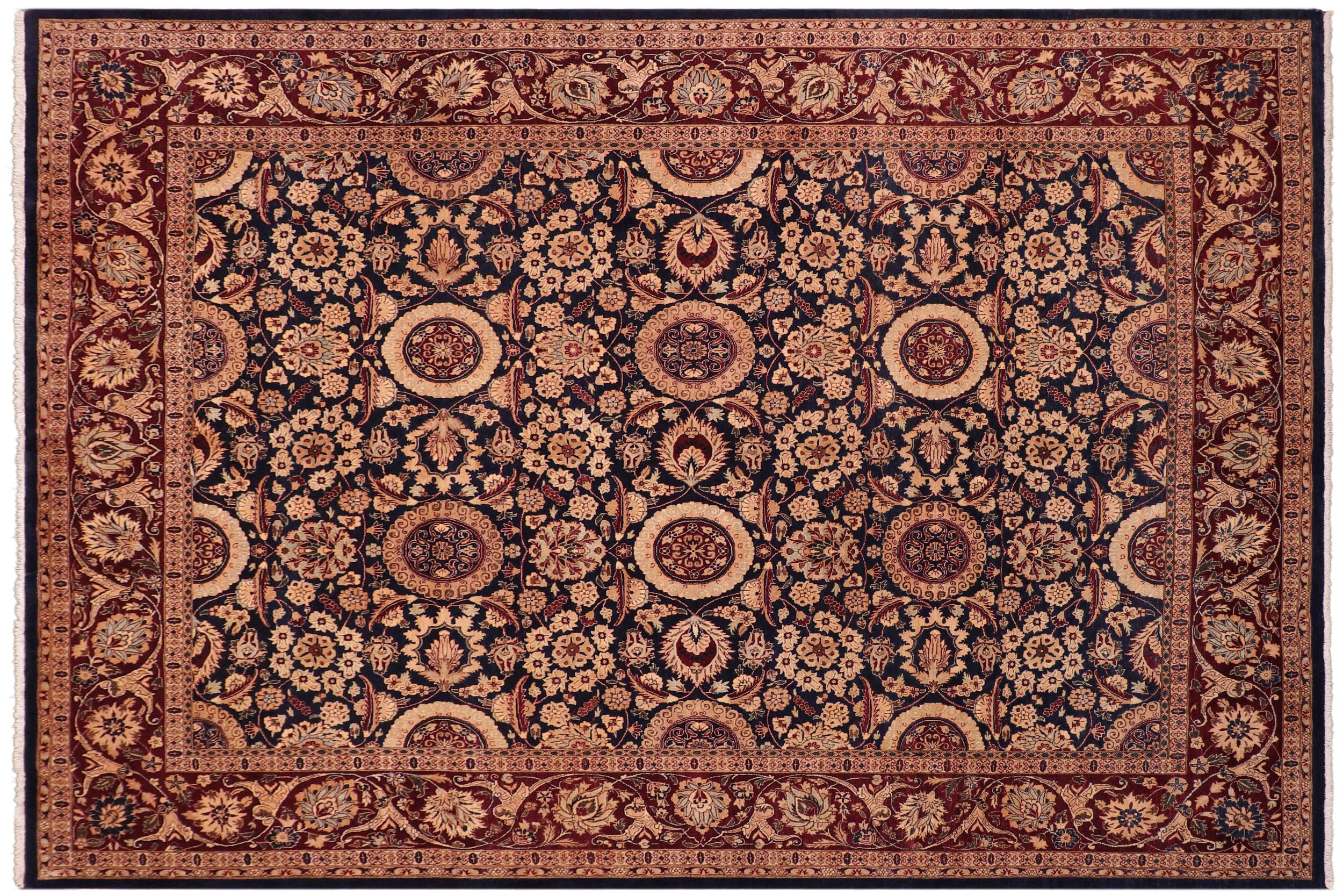 handmade Transitional Agra Tabriz Blue Red Hand Knotted RECTANGLE 100% WOOL area rug 8 x 10