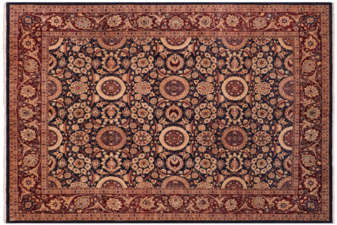handmade Transitional Agra Tabriz Blue Red Hand Knotted RECTANGLE 100% WOOL area rug 8 x 10