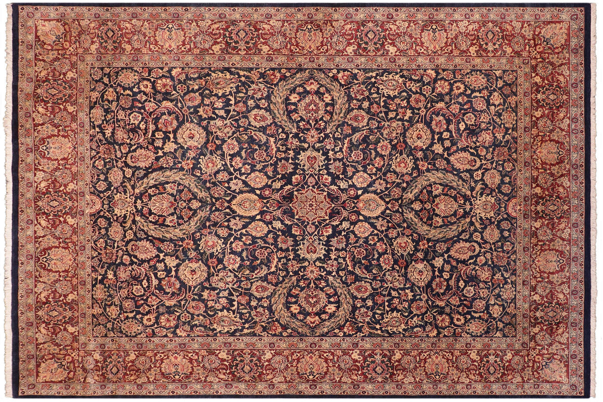 handmade Traditional Dabir Blue Aubergine Hand Knotted RECTANGLE 100% WOOL area rug 8 x 10