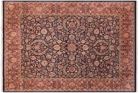 handmade Traditional Dabir Blue Aubergine Hand Knotted RECTANGLE 100% WOOL area rug 8 x 10