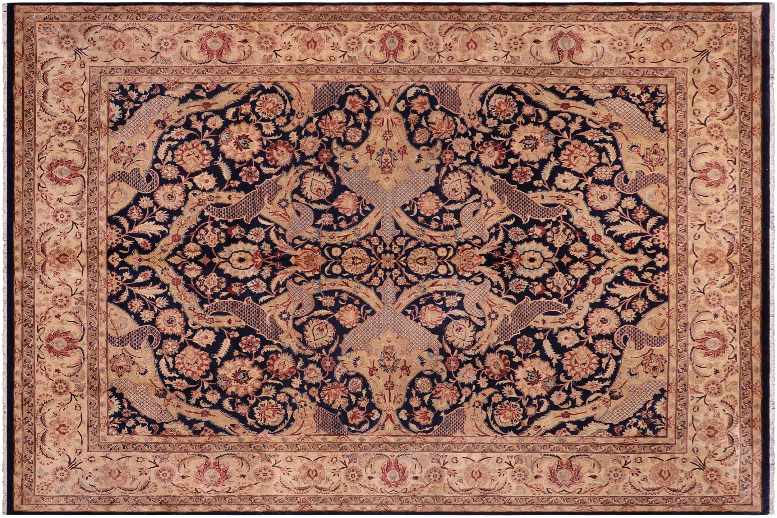 handmade Traditional Agra Blue Beige Hand Knotted RECTANGLE 100% WOOL area rug 8 x 11