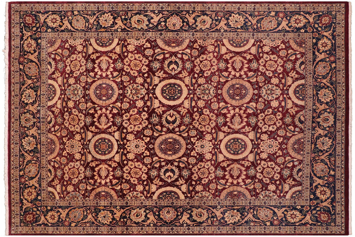 handmade Transitional Agra Tabriz Red Blue Hand Knotted RECTANGLE 100% WOOL area rug 8 x 10