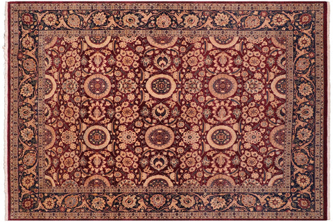 handmade Transitional Agra Tabriz Red Blue Hand Knotted RECTANGLE 100% WOOL area rug 8 x 10