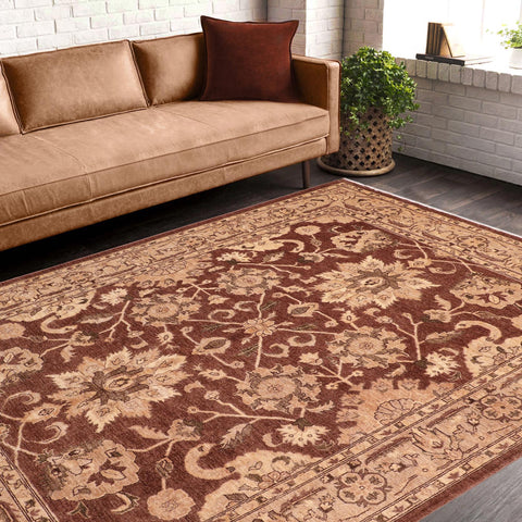 handmade Traditional Kafkaz Brown Tan Hand Knotted RECTANGLE 100% WOOL area rug 8x10