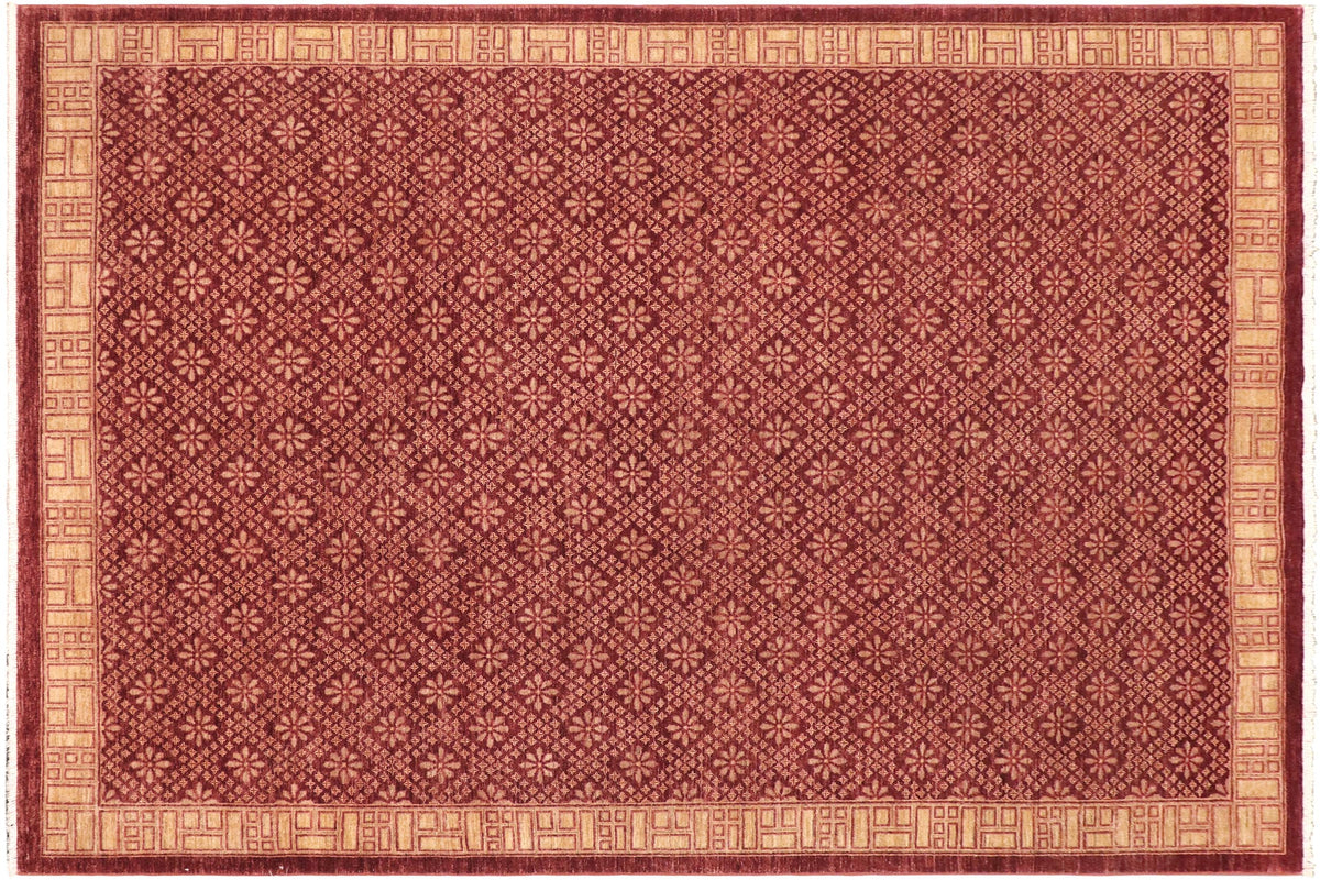 handmade Transitional Kafkaz Red Lt. Gold Hand Knotted RECTANGLE 100% WOOL area rug 9' x 12'