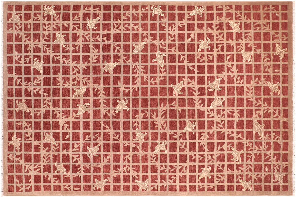 handmade Modern Kafkaz Red Lt. Tan Hand Knotted RECTANGLE 100% WOOL area rug 8' x 10'
