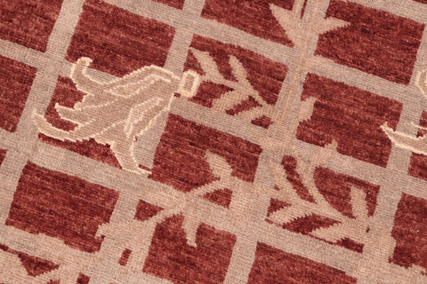 handmade Modern Kafkaz Red Lt. Tan Hand Knotted RECTANGLE 100% WOOL area rug 8' x 10'